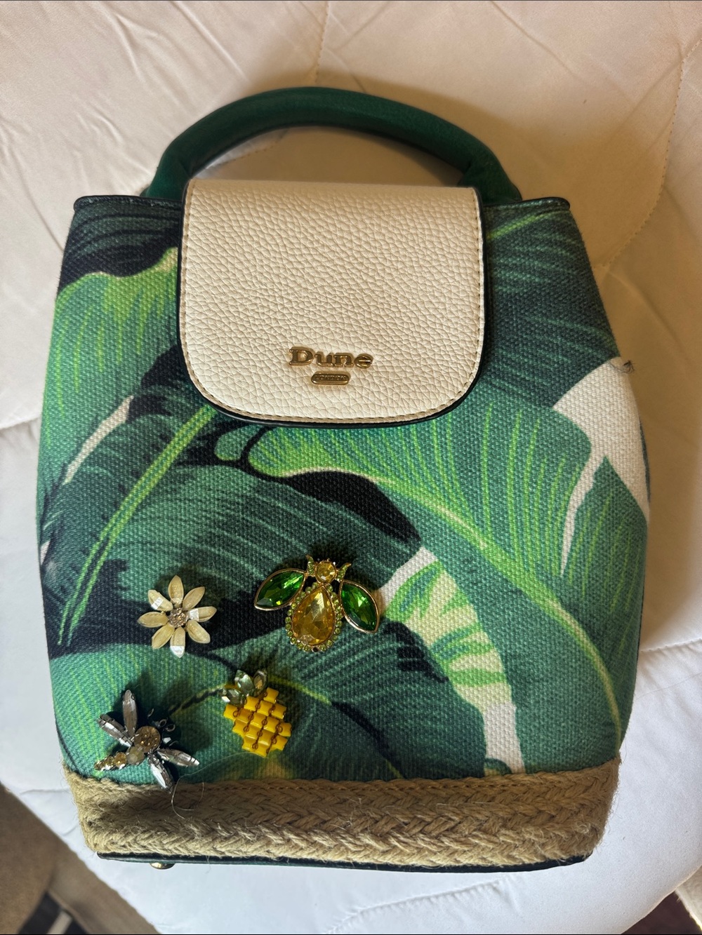 Green Tropical Print Canvas backpack